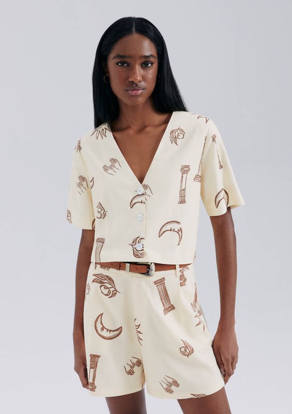Blusa Estampada Com Botões - Creme G
