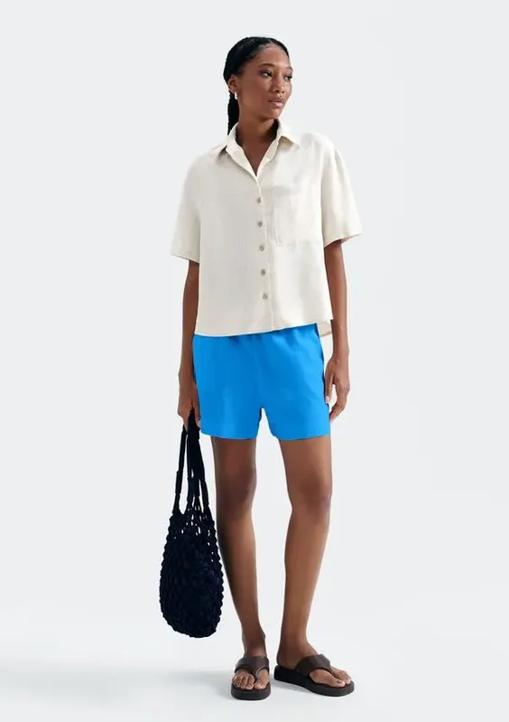 Shorts Feminino Em Viscolinho - Azul P