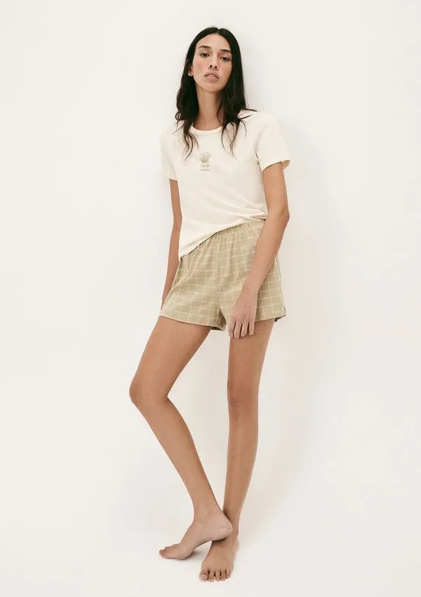 Pijama Curto Feminino Estampado - Bege M