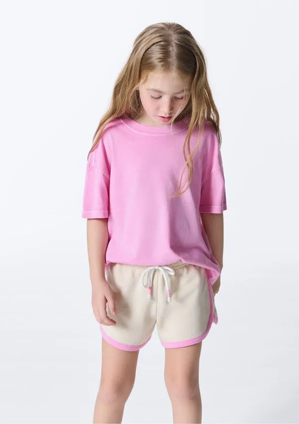 Blusa Infantil Menina Decote Em Ribana Oversized - Rosa 012
