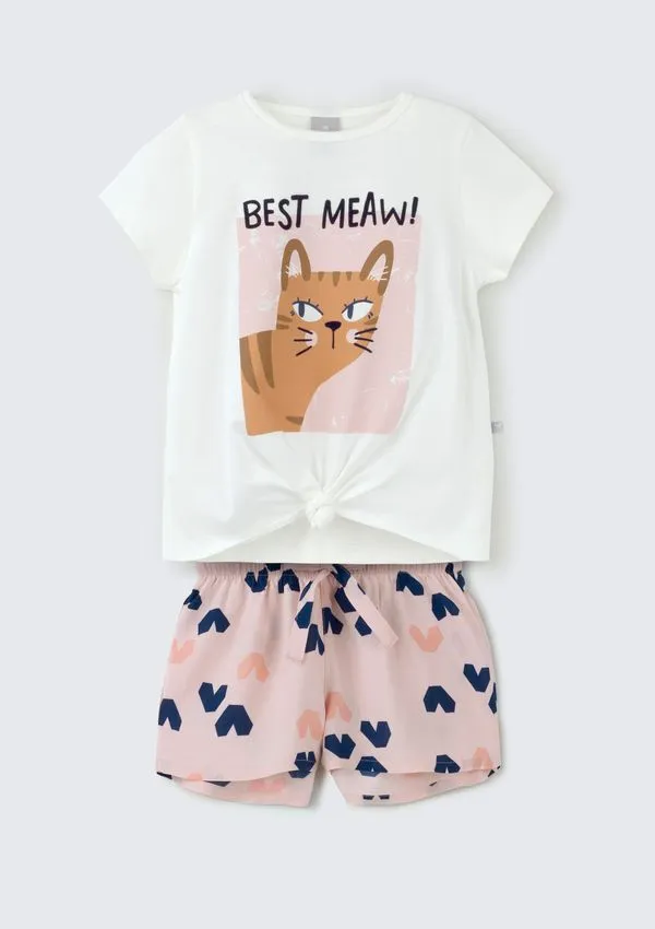 Conjunto Curto Infantil Menina Estampado - Off white 006
