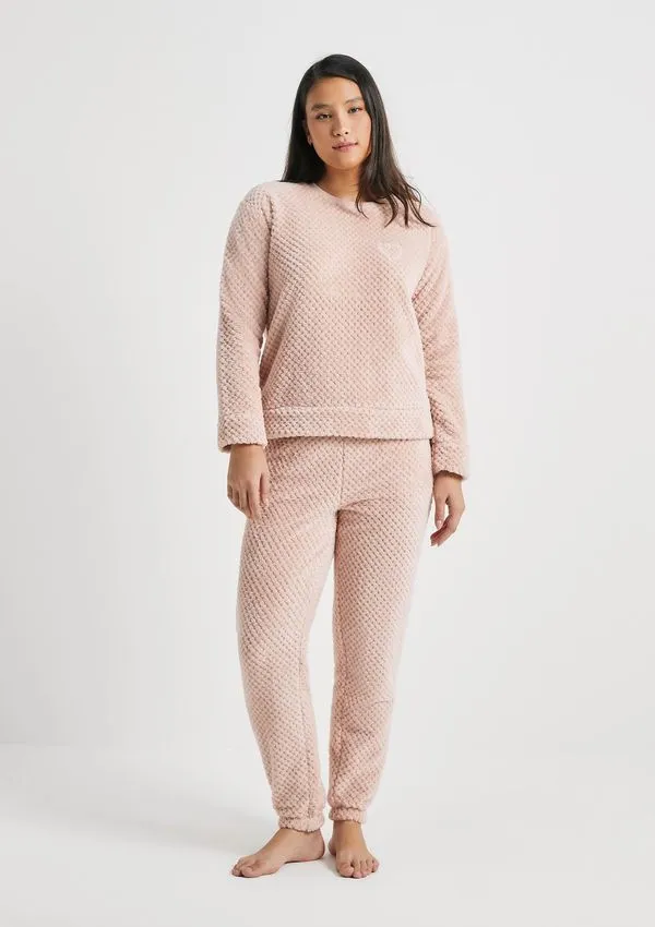 Pijama Longo Feminino Em Fleece - Rosa G