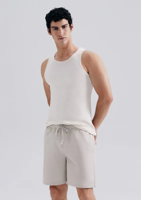 Bermuda Masculina Em Sarja Com Linho - Marrom XG