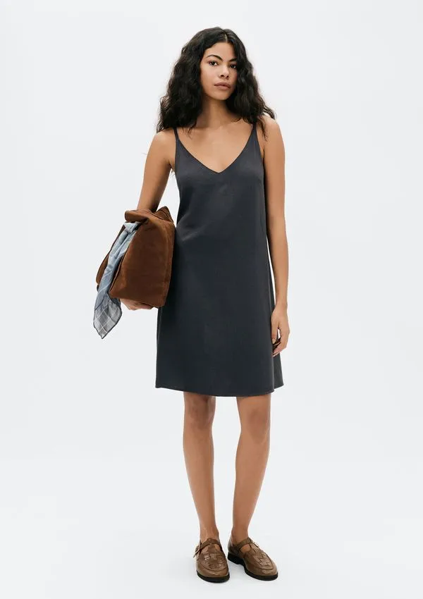 Vestido Curto Em Viscolinho - Cinza XG
