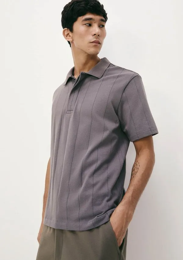 Camisa Polo Masculina Manga Curta Texturizada - Azul G
