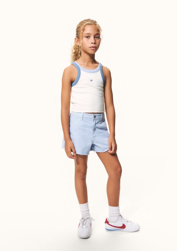Shorts Infantil Menina Barra Desfiada Em Sarja - Azul 012