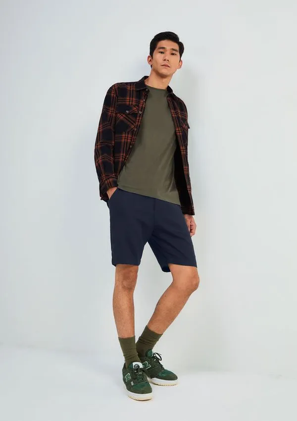 Bermuda Básica Masculina Chino Em Linho - Azul 048