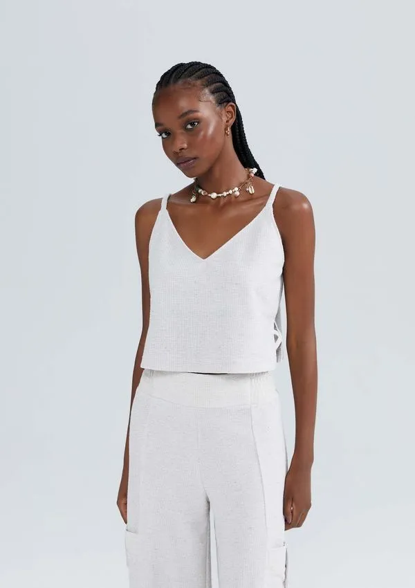 Regata Feminina Decote V Texturizada Eco - Off white XG