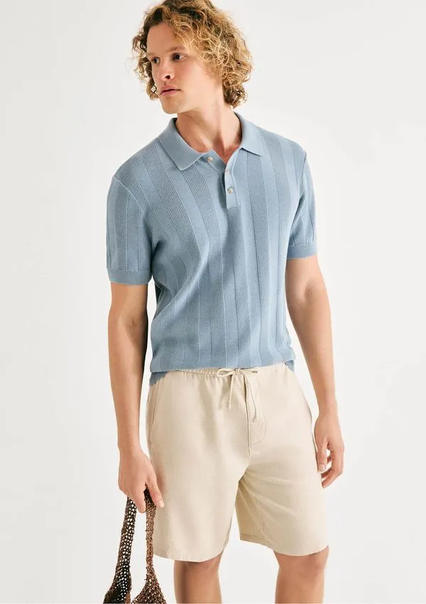 Bermuda Masculina Reta Em Sarja Com Linho - Creme 038