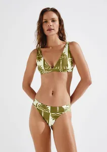 Calcinha Biquíni Estampada Drapeada Com Fio LYCRA® - Verde M