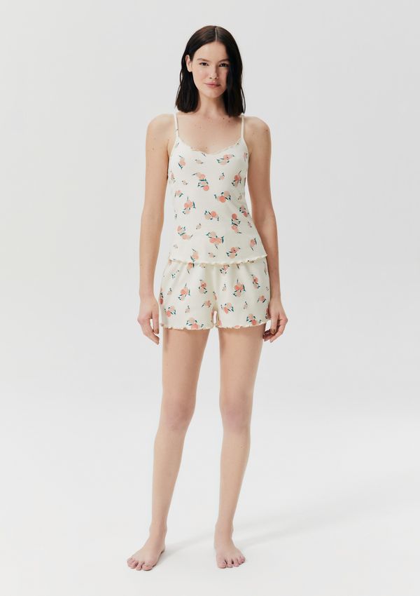 Pijama Curto Feminino Estampado Em Ribana - Off white XP