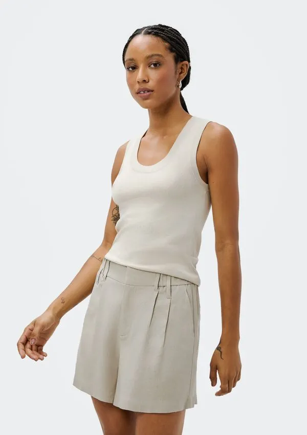 Shorts Feminino De Alfaiataria Em Linho - Cinza 044