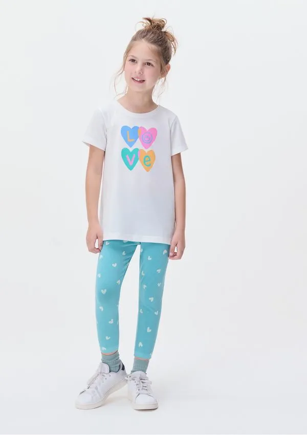 Conjunto Infantil Menina Camisa Manga Curta Com Calça Estampada - Azul 010