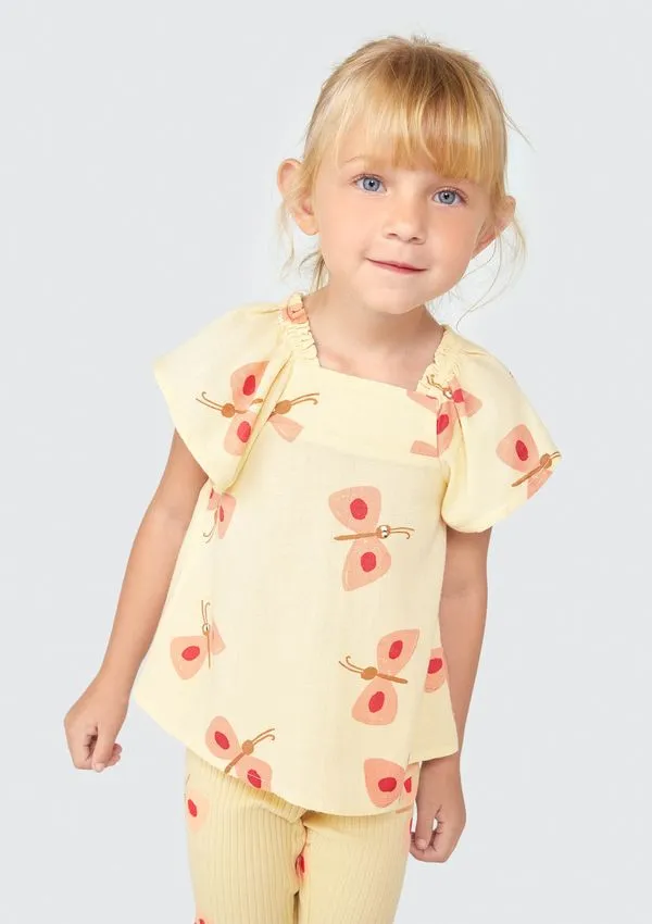 Blusa Infantil Menina Toddler Manga Curta - Amarelo 003