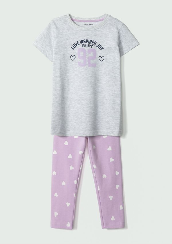 Conjunto Infantil Menina Camisa Manga Curta Com Calça Estampada - Cinza 008