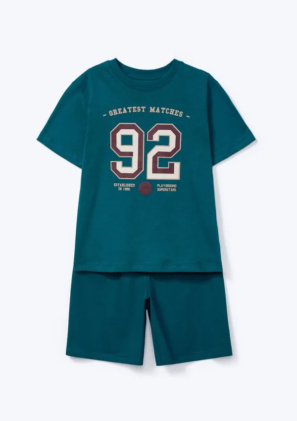 Conjunto Infantil Menino Curto Com Estampa - Verde 006