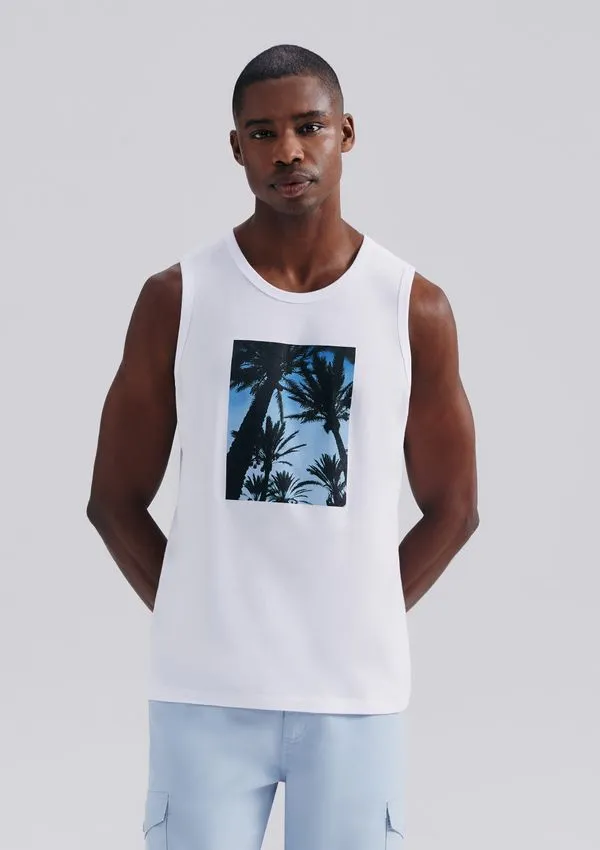 Regata Básica Masculina Regular Com Estampa - Branco M