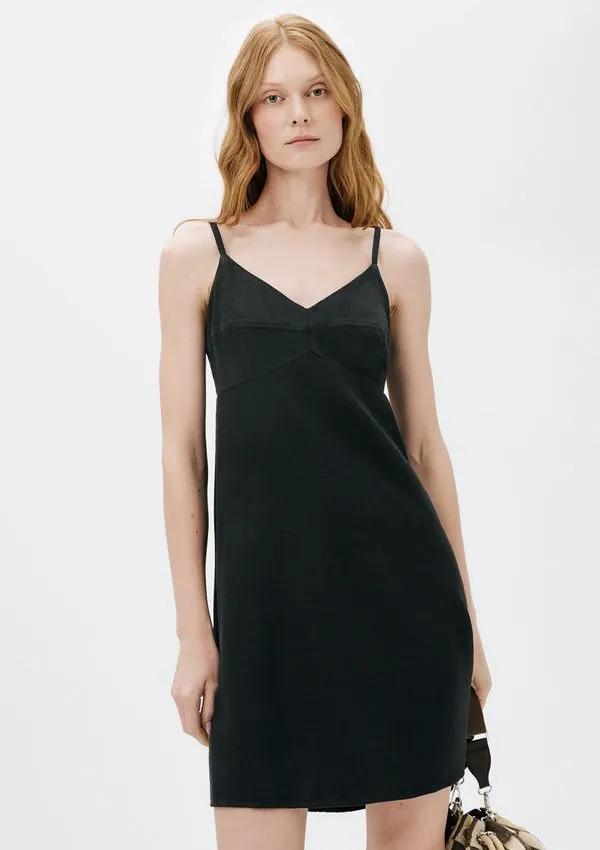 Vestido Curto Alças Finas Em Liocel - Preto M