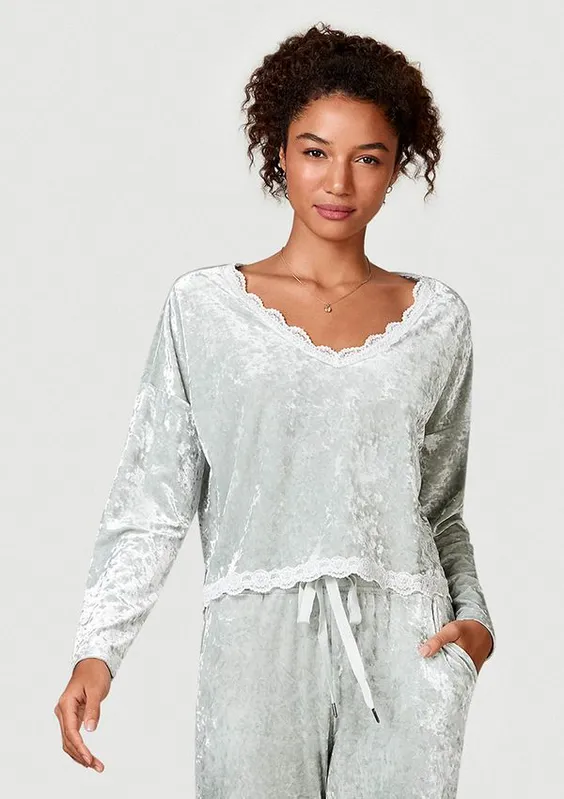 Blusa De Pijama Feminino Manga Longa De Veludo - Verde P