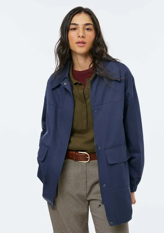 Parka Feminina Bolsos Cargo - Azul M