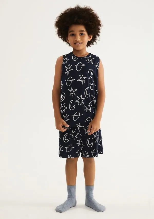 Pijama Curto Infantil Menino Em Algodão - Azul 014