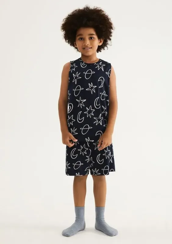 Pijama Curto Infantil Menino Em Algodão - Azul 014