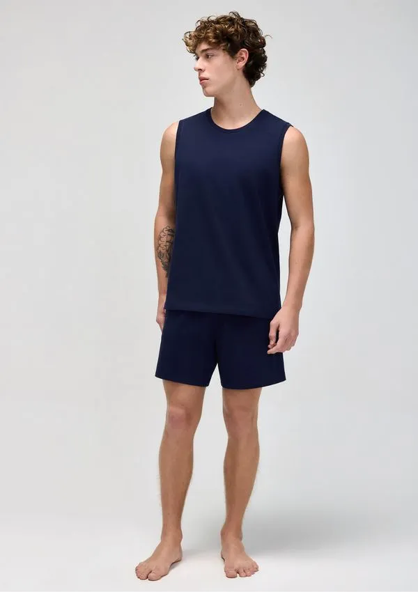 Pijama Curto Masculino Básico Em Algodão - Azul XG
