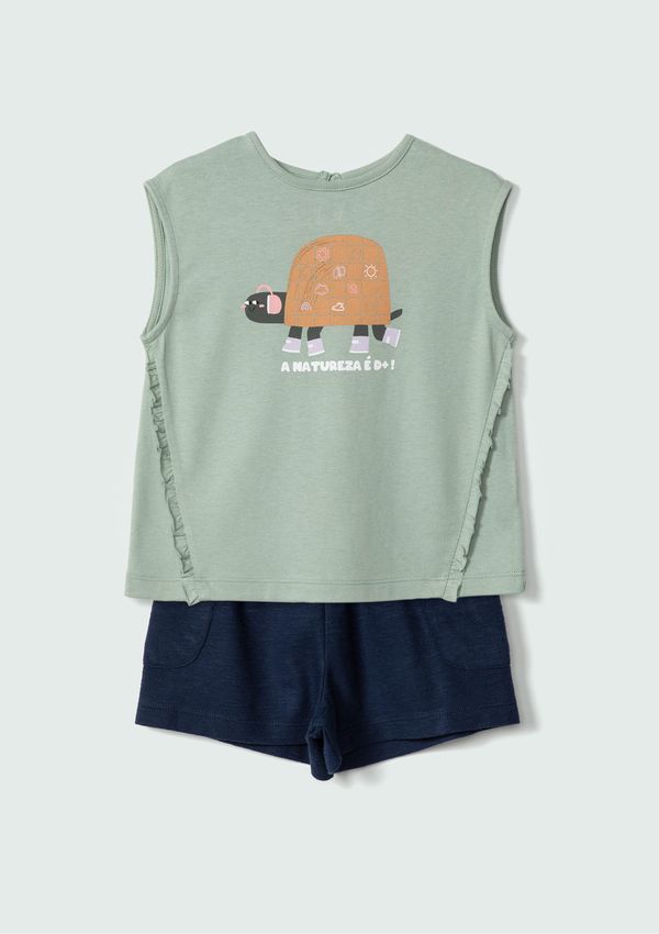 Conjunto Curto Infantil Menina Toddler Com Aplique - Verde 003