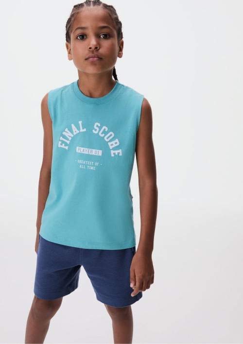 Regata Infantil Menino Em Malha De Algodão Com Estampa - Azul 005