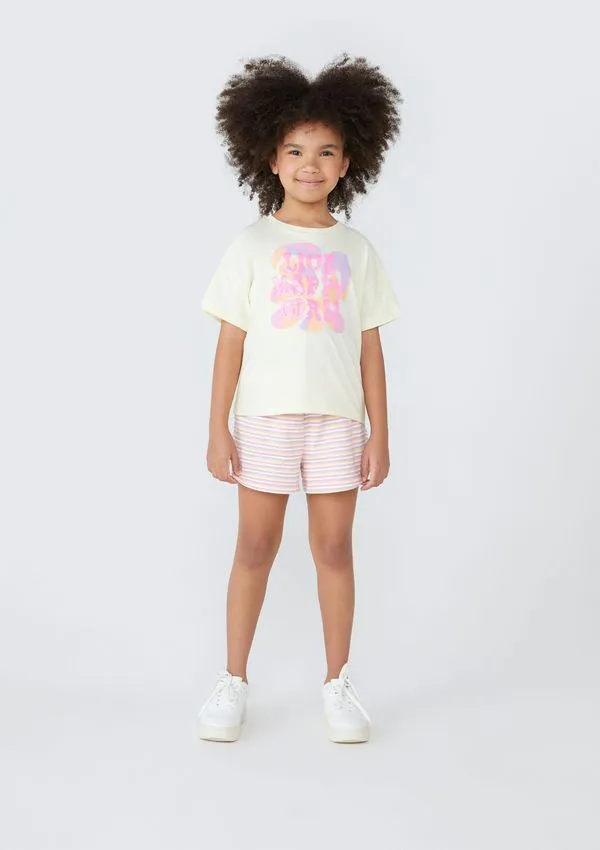 Conjunto Infantil Menina Curto Estampado - Amarelo 012