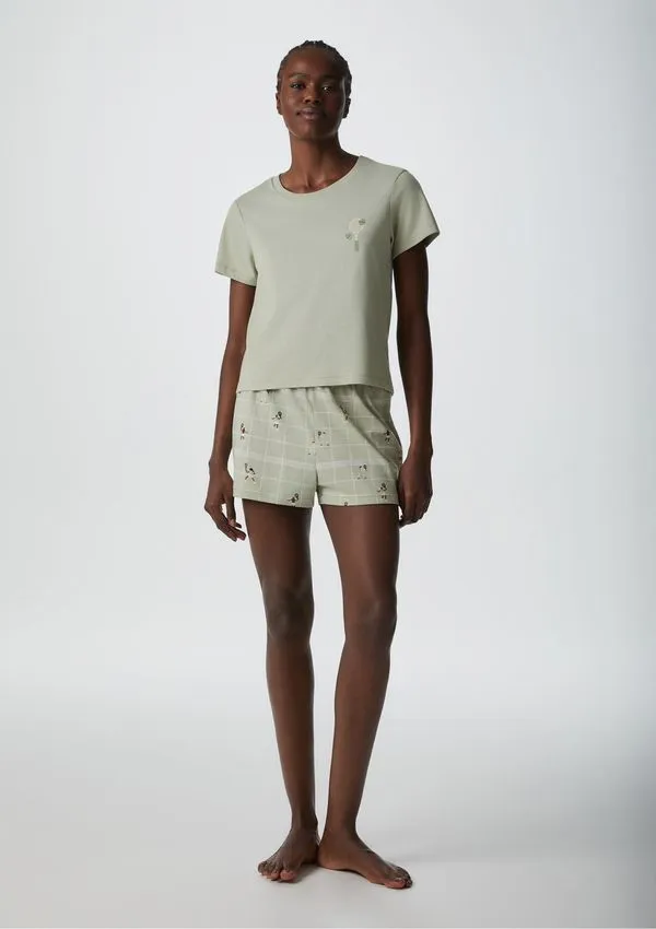 Pijama Curto Feminino Com Estampa - Verde P