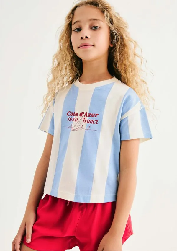 Blusa Infantil Menina Algodão Listrada - Creme 012