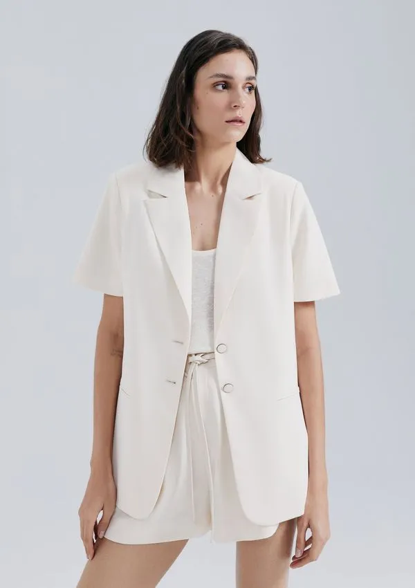 Blazer Em Crepe Manga Curta - Creme XP