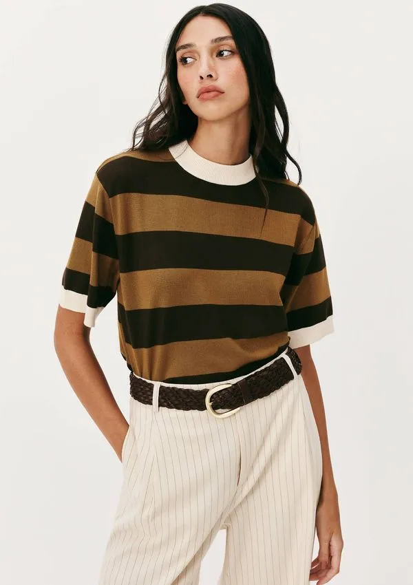 Blusa Feminina Listrada Em Tricô - Marrom XP