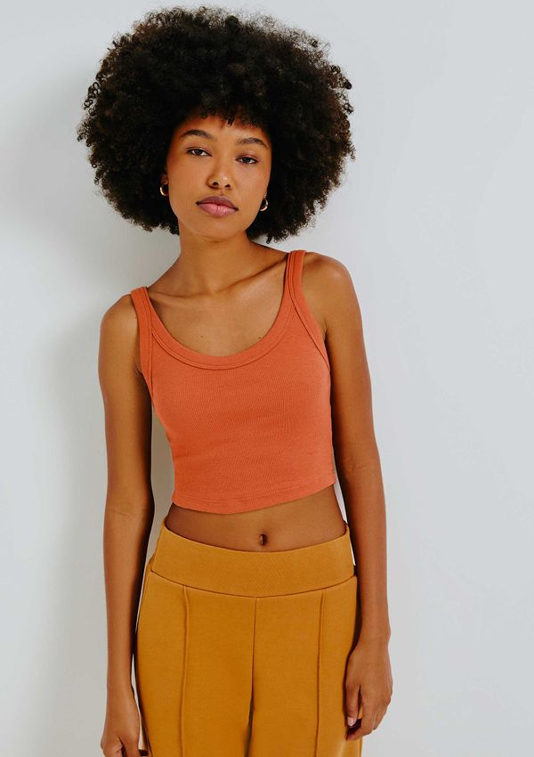 Regata Básica Feminina Cropped Em Ribana Canelada - Laranja P