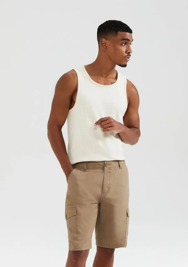 Bermuda Básica Masculina Cargo Em Sarja - Bege 038