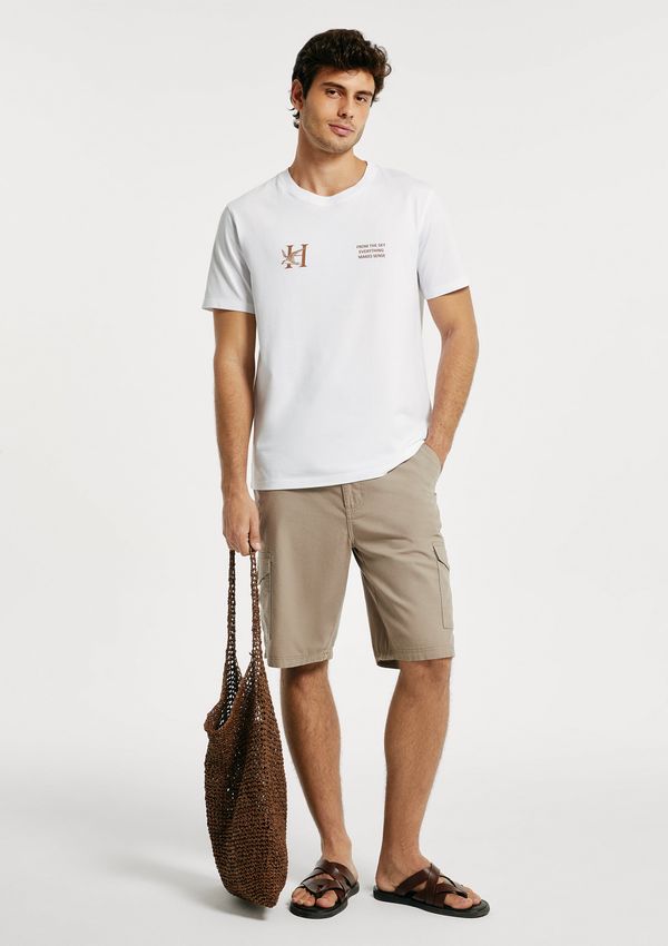 Camiseta Masculina Algodão Peruano Estampada - Branco G