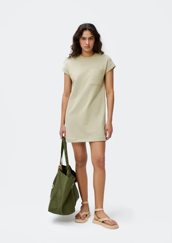 Vestido Básico Curto Texturizado Com Bolso - Verde P