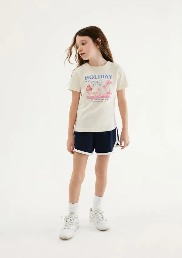 Blusa Infantil Menina Manga Curta Com Estampa - Off white 016