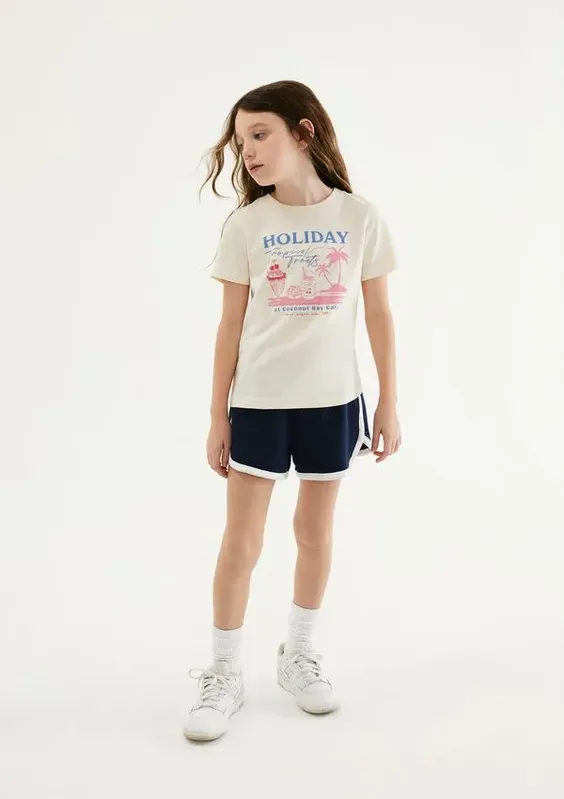 Blusa Infantil Menina Manga Curta Com Estampa - Off white 016
