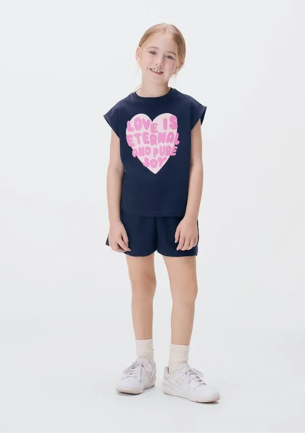 Conjunto Curto Infantil Menina Com Estampa - Azul 012