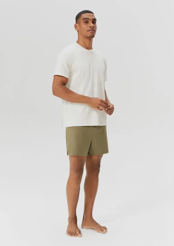 Pijama Curto Masculino Decote Henley Em Malha Premium - Off white P
