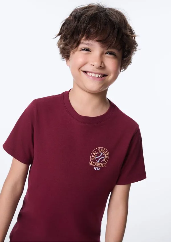 Camiseta Infantil Menino Regular Estampada - Vinho 010