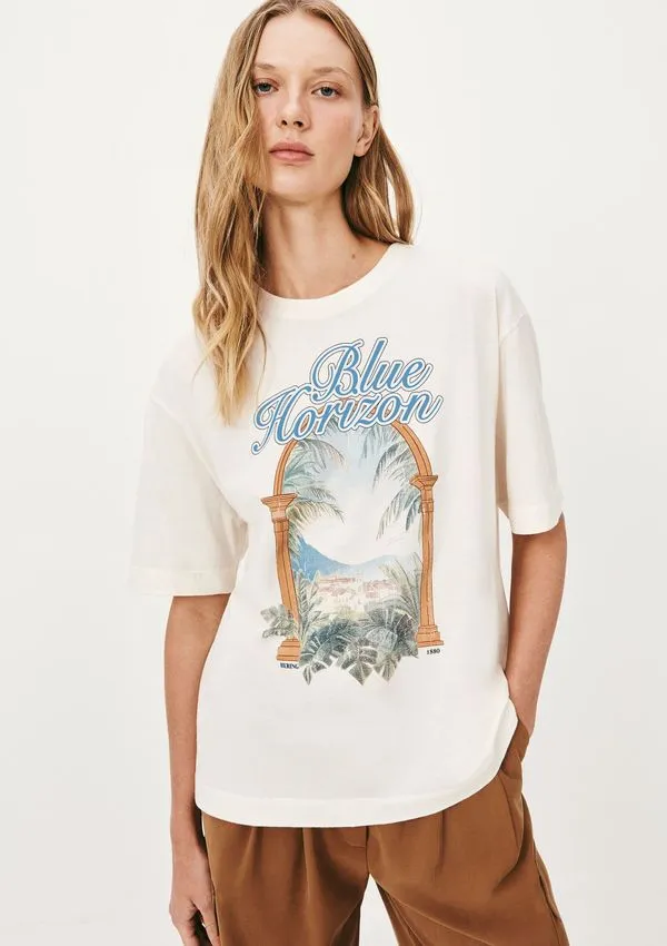 Camiseta Feminina Manga Curta Oversized - Creme G