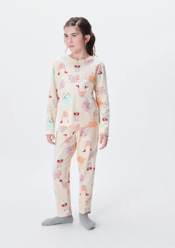 Conjunto de Pijama Longo Infantil Menina Estampado - Amarelo 004