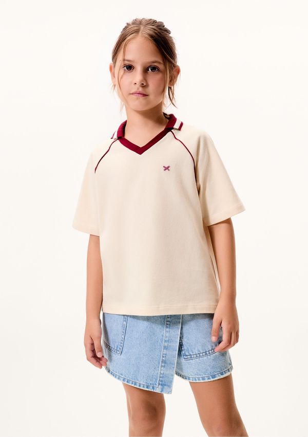 Camisa Polo Infantil Menina Em Malha Binada - Creme 010