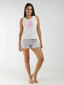 Pijama Curto Estampado Feminino BRANCO M