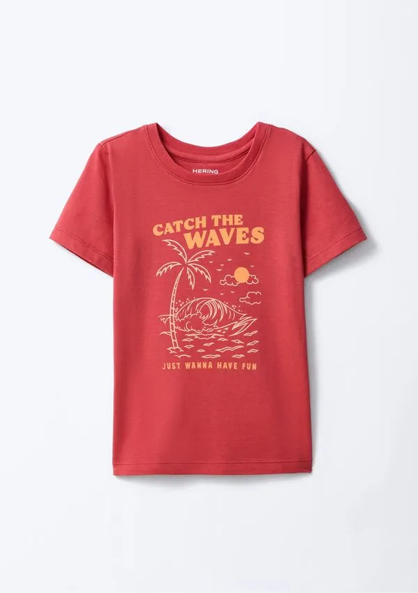Blusa Infantil Menina Manga Curta Com Estampa - Vermelho 012