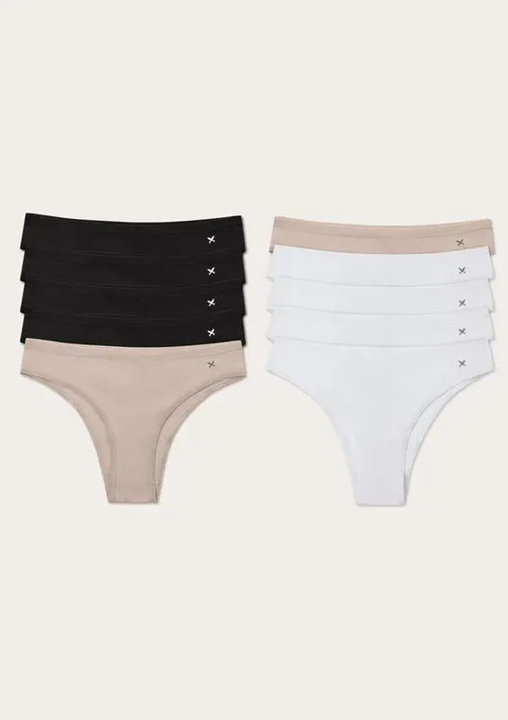 Kit 10 Calcinhas Básicas Tanga Em Algodão - Multicolorido XXG