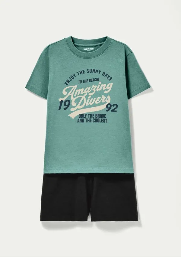 Conjunto Infantil Menino Curto Com Estampa - Azul 014